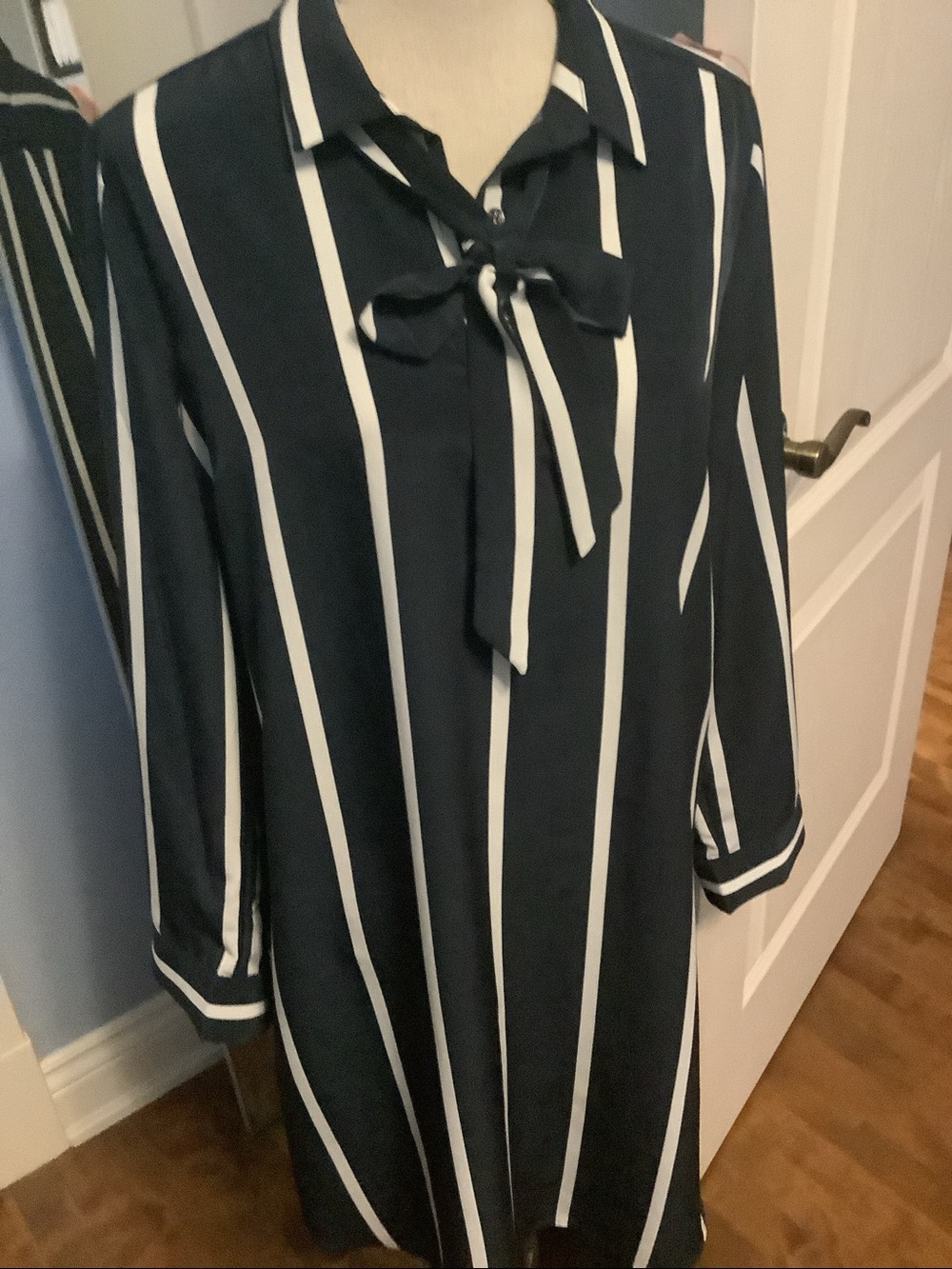 Tommy Hilfiger Striped Navy and White Tie-Neck Women’s Dress